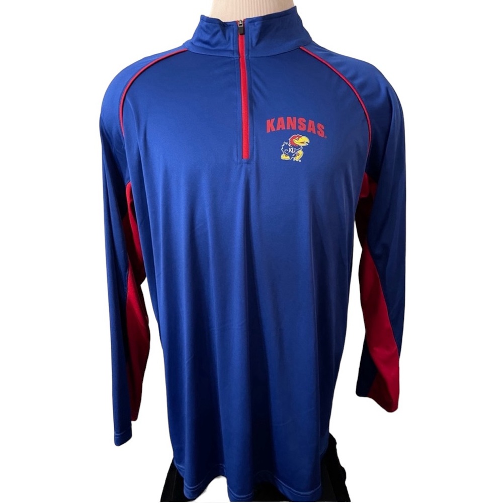 COLOSSEUM University of Kansas Blue Red Lightweight 1/4 Zip Pullover Size XL